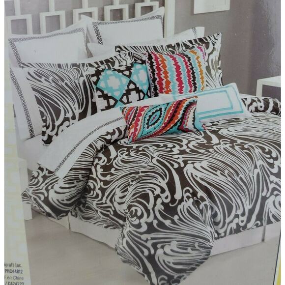 Trina Turk Twin Duvet Cover Seafoam Brown White 100% Cotton Sateen New - Picture 1 of 5